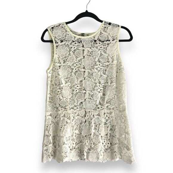 Cabi #800 Size Medium Open Needle Lace Floral Peplum Sheer Tank Exposed Zipper - Picture 1 of 16
